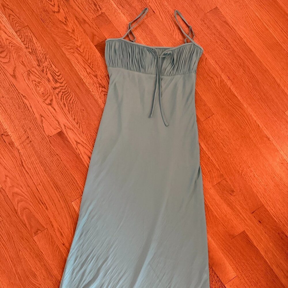 CIAO LUCIA Leo blue satin silk slip dress with keyhole size SMALL